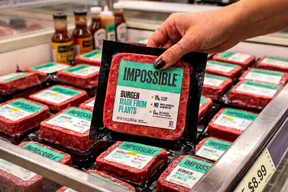 Impossible burger product displayed in a grocery store