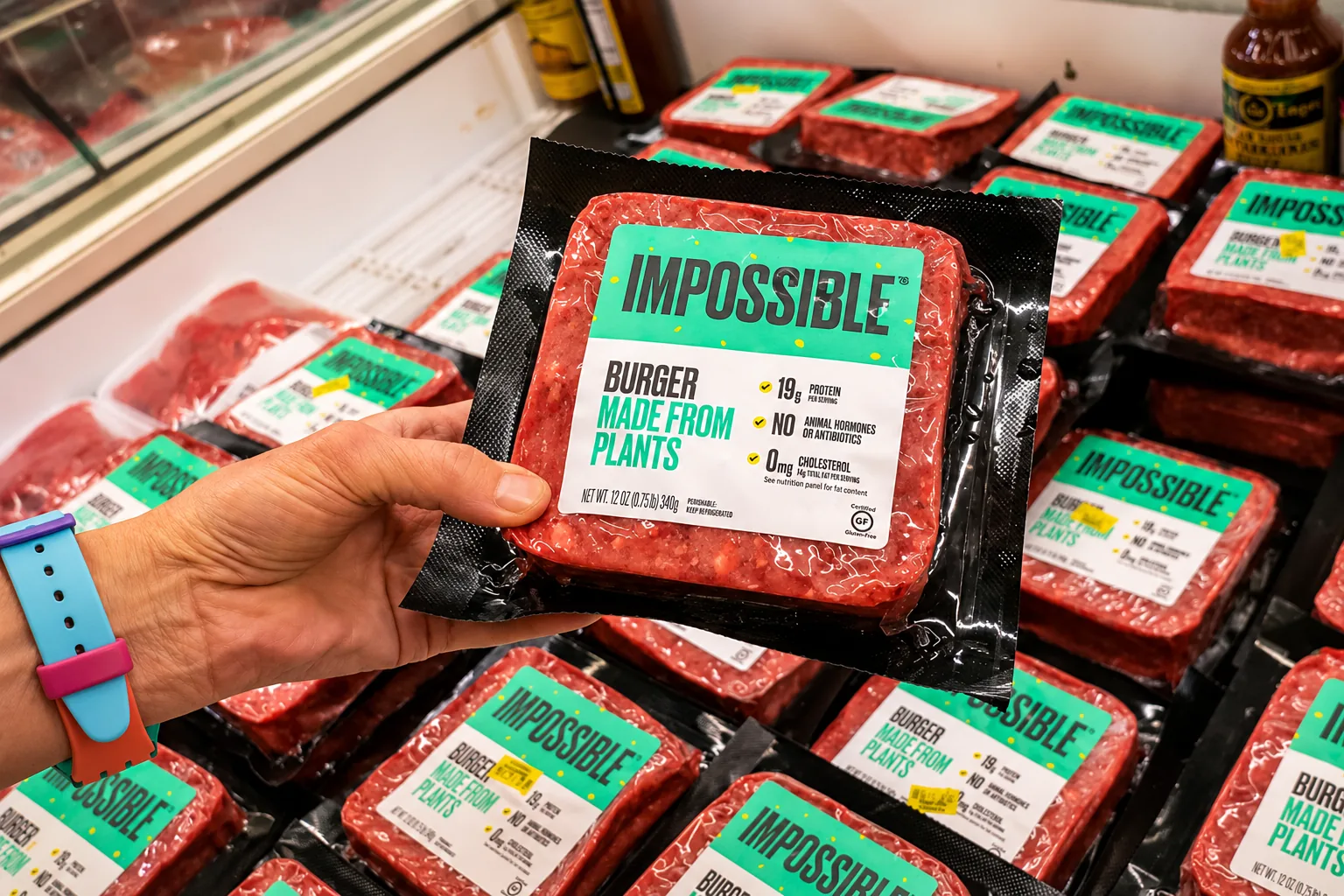 Impossible burger product displayed in a grocery store