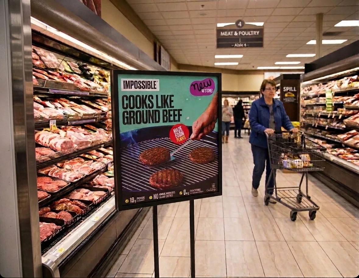 Impossible Foods signage in a grocery store