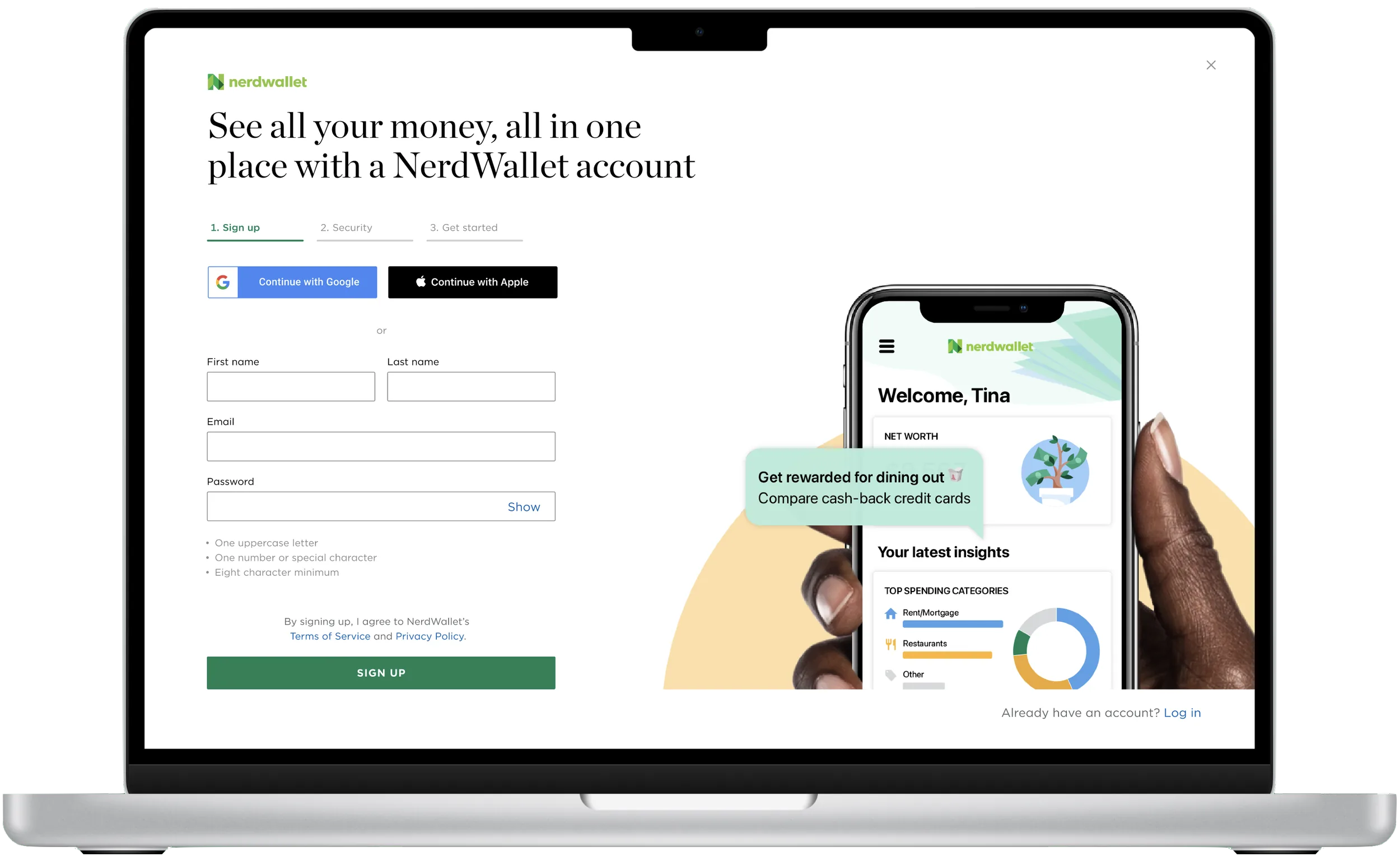 Redesigned NerdWallet sign-up flow on desktop