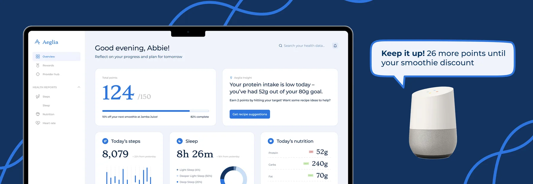 Aeglia — AI health dashboard with wearable data and smart speaker