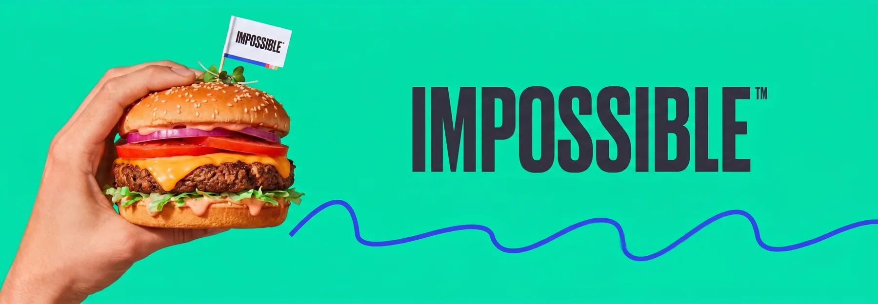 Impossible Foods — burger product with green branding and IMPOSSIBLE™ logo