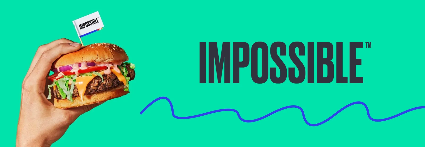 Impossible Foods — burger product with green branding and IMPOSSIBLE™ logo